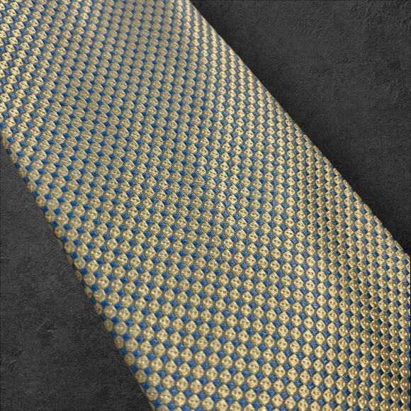 Brooks Brothers Men's Yellow + Blue Geometric 100% Italian Silk Professional Tie - Picture 2 of 4